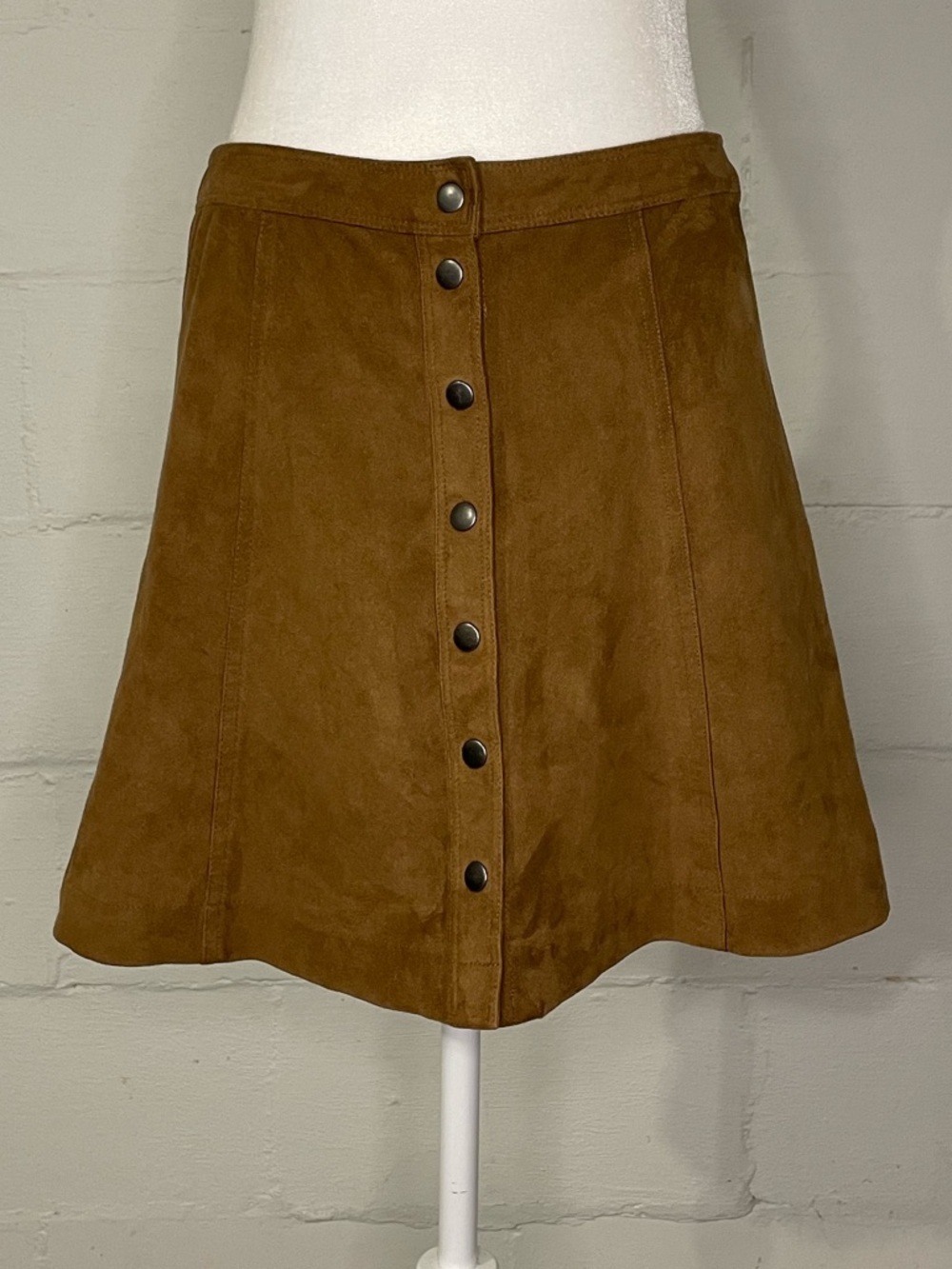 Abercrombie & Fitch Chestnut Suede Snap-Front A-Line Skirt